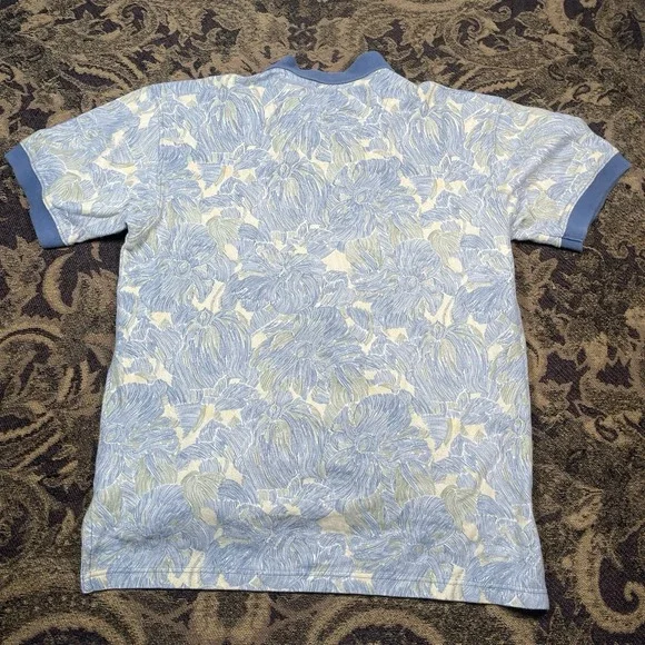 Vintage Pendleton Men's Medium Hawaiian Floral Print Polo Shirt 2-Button Blue - Picture 8 of 8